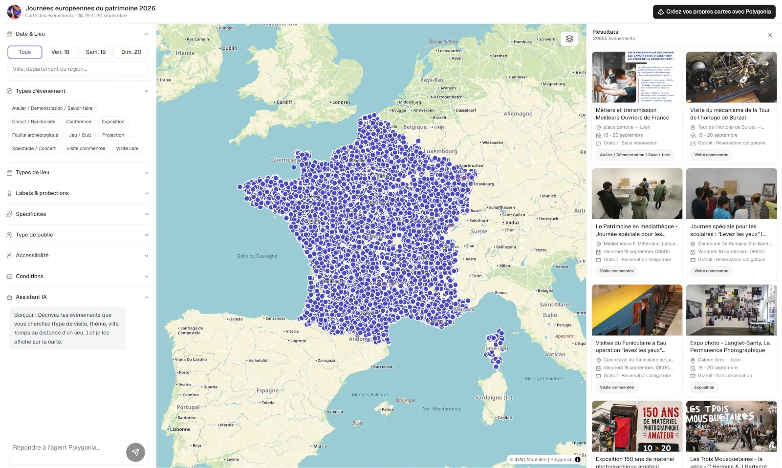 Carte des événements des Journées européennes du patrimoine 2026 sur journeesdupatrimoine.polygonia.fr